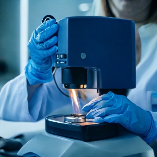 An image of a white spectrometer in a lab setting. 
