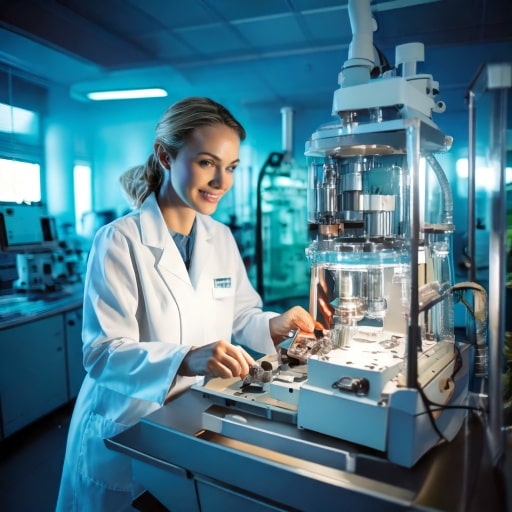 A female lab technician using mass compactors.