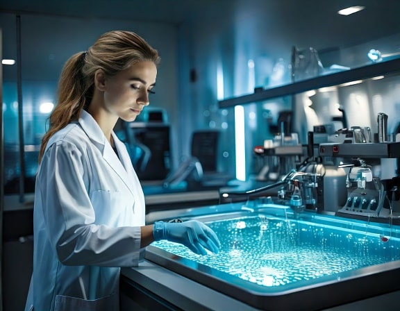 A lab tech using 3M Novec Alternatives in a lab seeting.