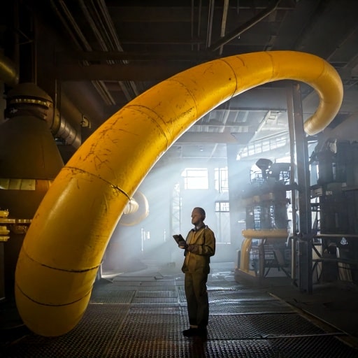 A technician holding gas analysis meters