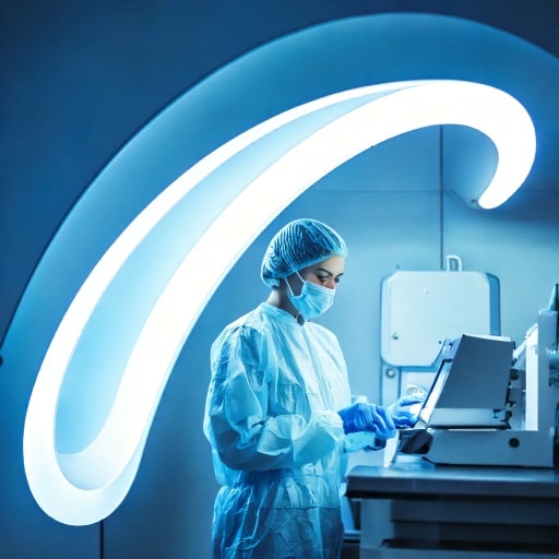 A quality technician in a modular cleanroom.