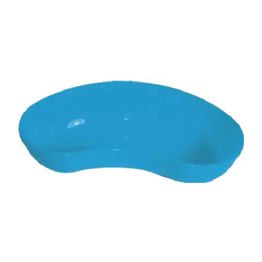 Blue crescent-shaped cushion or neck pillow, curved to fit around the neck for support.