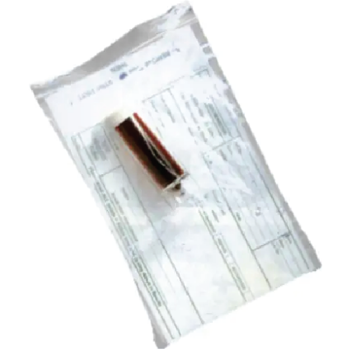 A white form or receipt with a brown ink stamp across it.