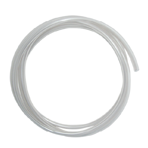 Coiled clear plastic tubing wound into a circular shape.