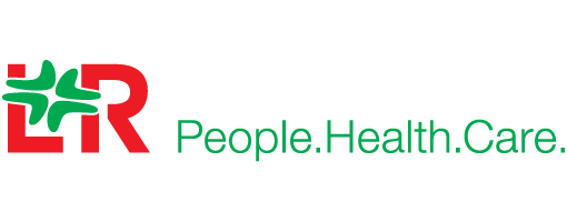 LHR logo with red letters and a green cross symbol, followed by the green text 'People.Health.Care.'