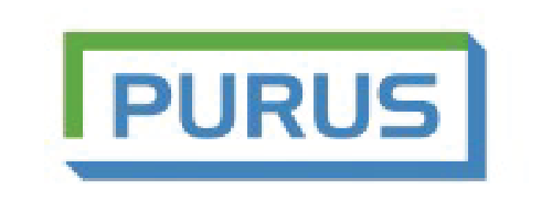 Purus logo: blue PURUS text with a green top border and a blue bottom ribbon.