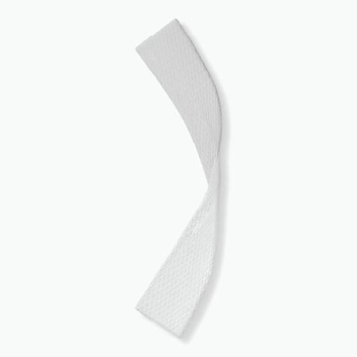 newgel wound care_3-8 White woven fabric strap curved in a gentle S-shaped arc against a light background